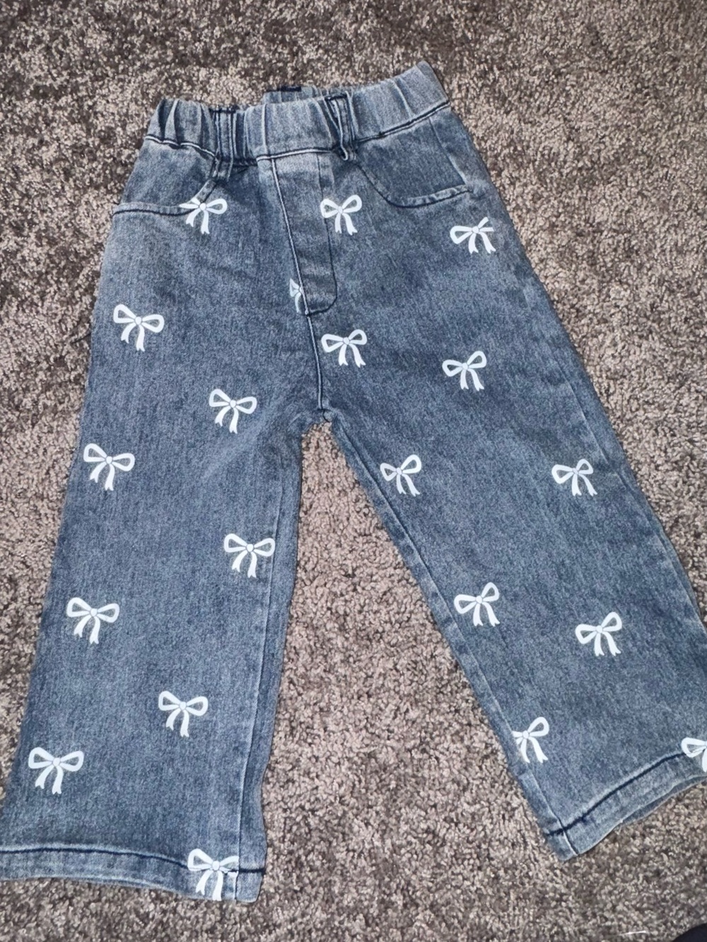24m Blue Denim Bow-Print Pull-On Jeans